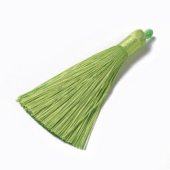 Зелено-Желтый Полиэстер кисточкой подвески, зеленый желтый, 78~82x8 мм, отверстие : 2~4 мм