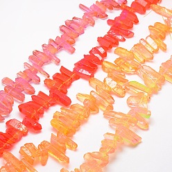 Mixed Color Electroplated Natural Quartz Beads Strands, Nuggets, Mixed Color, 18~35x6~12x6~12mm, Hole: 1mm, about 48~50pcs/strand, 15.75 inch