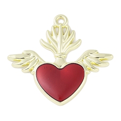 Золотой Стойки обшивки сплава эмали подвески, без кадмия, без никеля и без свинца, Священное сердце с подвеской в виде крыльев, золотые, 27.5x30x2 мм, отверстие : 1.5 мм