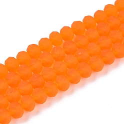 Темно-Оранжевый Прозрачные стеклянные бусины, граненые, матовые, рондель, темно-оранжевый, 6x4.5 мм, отверстие : 1.4 мм, около 80~85 шт / нитка, 38~40 см