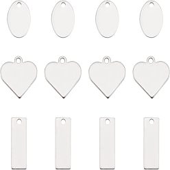 Stainless Steel Color 30Pcs 3 Styles 304 Stainless Steel Stamping Blank Tag Pendants, Stainless Steel Color, 10pcs/style