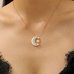 Платиновый & Золотой Подвеска-колье из латуни с кристаллами и стразами в виде луны и солнца для женщин., платиной и золотом, 18.62 дюйм (47.3 см)