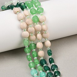 Смешанные камни Нити из натурального агата, окрашенного в белый цвет нефрита и окаменелых бусин, плоско-круглые, граненые, с бисером, 6~6.7x4~4.3 мм, отверстие : 1.1~1.3 мм, около 46 шт / нитка, 15.16'' (38.5 см)