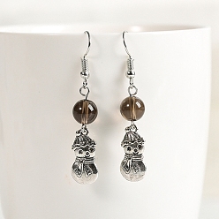 Дымчатый Кварц Серьги из натурального дымчатого кварца, Рождественские украшения в виде снеговика из сплава для женщин, 50x8 мм