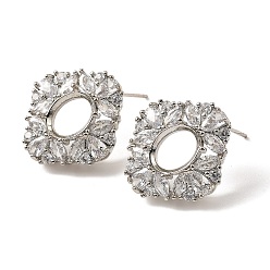 Платина Стойка покрытие латунь с кубическим цирконием серьги-гвоздики находка, без свинца и без кадмия, ромб, платина, 21x19.5 мм, штифты : 1 мм