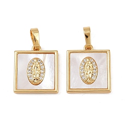 Настоящее золото 18K Латунные микропаве прозрачные подвески с фианитом, без кадмия и без свинца, площадь с девственницей марии, с оболочкой, реальный 18 k позолоченный, 16.5x14x2.5 мм, отверстие : 5x3.5 мм