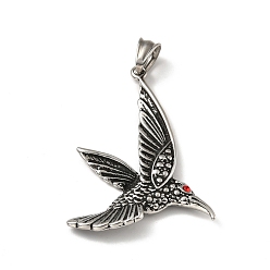 Argent Antique 304 pendentifs en acier inoxydable avec strass siam clair, oiseau, argent antique, 52x40x5mm, Trou: 8.5x5mm
