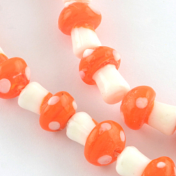 Orange Red Mushroom Handmade Lampwork Beads Strands, Orange Red, 16x12mm, Hole: 2mm, about 20pcs/strand, 13.7 inch