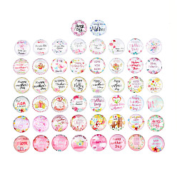 Mixed Color Glass Cabochons, Half Round/Dome with Mother's Day Pattern, Mixed Color, 25x6mm, about 50pcs/bag
