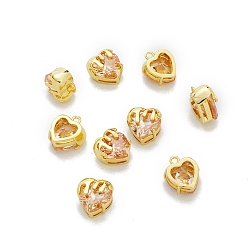 Champagne Gold Латунные микро проложить кубического циркония прелести, реальный 18 k позолоченный, шарма сердца, шампанское золото, 13x11x7.5 мм, отверстие : 2 мм