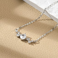 Платина Браслеты из стерлингового серебра с микропаве из кубических цирконий, браслеты-цепочки для женщин, плоско-круглые, платина, 6.10 дюйм (15.5 см)