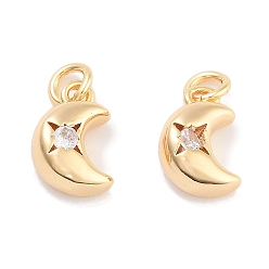 Прозрачный Латунные микро проложить кубического циркония подвески, без кадмия, без никеля и без свинца, реальный 18 k позолоченный, луна, с целью перехода в кольце, прозрачные, 9.5x6.5x4 мм, отверстие : 2.4 мм