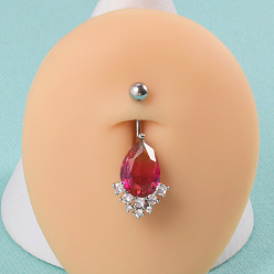 Teardrop 304 Кольца для пупка из нержавеющей стали, кровавика и кубического циркония, цвет нержавеющей стали, слеза, 10 мм, штифты : 1.6 мм