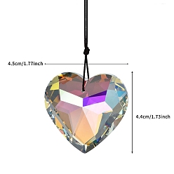 Прозрачный АВ Стеклянные подвески в форме сердца, с веревкой, подвесные ловцы солнца, ясно AB, Кулон : 44x45 мм