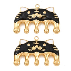 Noir 304 acier inoxydable émail pendentifs, charme peigne tigre, réel 18 k plaqué or, placage ionique (ip), plaqué longue durée, noir, 20.5x30x5mm, Trou: 1.8mm