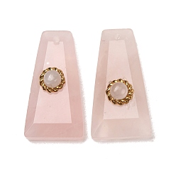 Rose Quartz Natural Rose Quartz Pendants, Faceted Trapezoid Charms with 304 Stainless Steel Findings, Golden, 25x13x8mm, Hole: 1mm