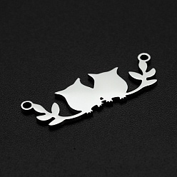 Stainless Steel Color 201 Stainless Steel Links, Owl with Branch, Laser Cut, Stainless Steel Color, 10x29x1mm, Hole: 1.5mm