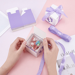 Средний Фиолетовый Бумажная подарочная коробка, с лентой, складные коробки с рисунком отпечатка стопы, украшение свадьбы, квадратный, средне фиолетовый, 6.1x6.1x6.1 см