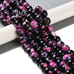 Темно-Розовый Природные пожары треск агат бисер нитей, окрашенная и подогревом, граненые, круглые, темно-розовыми, 10 мм, отверстие : 0.8 мм, около 37 шт / нитка, 14'' (35.5 см)