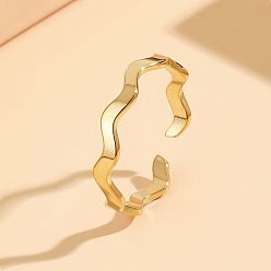 Золотой 201 открытые манжеты из нержавеющей стали для женщин, волна, золотые, внутренний диаметр: 17 мм