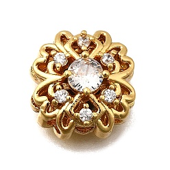 Прозрачный Многожильные звенья из латуни с паве из кубического циркония, цветок, реальный 18 k позолоченный, прозрачные, 12.5x12.5x7 мм, отверстие : 1.8 мм