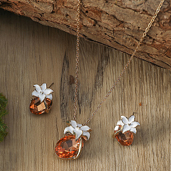 Золотой Модные комплекты из стеклянных серег-гвоздиков и ожерелий в форме слезинки, золотые