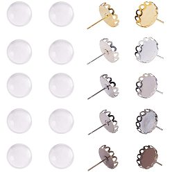 Gemischte Farbe Diy Ohrringschmuck, mit transparenten Glascabochons und Messing-Ohrstecker, Gemischte Farbe, 7.4x7.3x2.5cm, 100pcs / box
