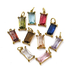 Настоящее золото 18K 304 из нержавеющей стали горный хрусталь подвески, с целью перехода в кольце, ионное покрытие (ip), прямоугольный шарм, реальный 18 k позолоченный, 11x5.5x2 мм