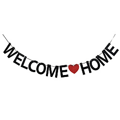 Черный Баннер с надписью «Добро пожаловать домой», с лентой и пластиковой иглой, для праздничных украшений, чёрные, 112x120x0.5 мм