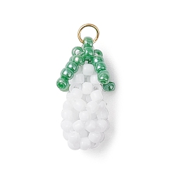 Белый Подвески из стеклянных бусин в форме баклажана, с 3 кольцами из нержавеющей стали, реальный 304 k позолоченный, белые, 18 мм, отверстие : 19x10x10 мм