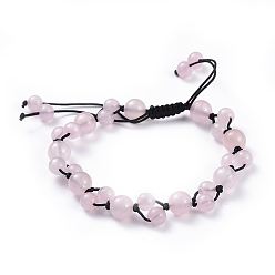 Rose Quartz Adjustable Nylon Cord Braided Bead Bracelets, with Natural Rose Quartz Beads, 2-1/8 inch~3-1/2 inch(5.4~8.8cm)