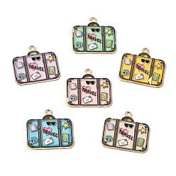 Light Gold Alloy Enamel Pendants, Luggage Charms, Light Gold, 22.5x25x2mm, Hole: 1.6mm