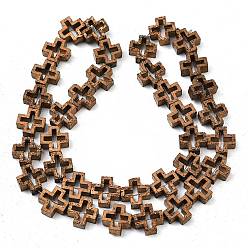 с Покрытием Меди Гальванические бусины из натуральной лавы, полый крест, с медным покрытием, 10~10.5x10~10.5x4~4.5 мм, отверстие : 1 мм, около 35~37 шт / нитка, 14.96''~15.75'' (38~40 см)