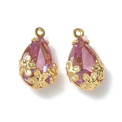 Сливовый Латунные микро проложить кубического циркония подвески, подвески в виде цветов и слезинок, без никеля , реальный 18 k позолоченный, слива, 15x9.5x5.5 мм, отверстие : 1 мм
