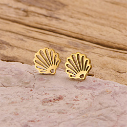 Золотой 201 из нержавеющей стали серьги, полая форма раковины, золотые, 9x8 мм