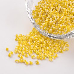 Золотистый 12/0 непрозрачные цвета просачиваться стеклянные бусины, круглые бисер, золотые, 1.5~2x2 мм, Отверстие : 0.5 мм , около 22500 шт / 450 г