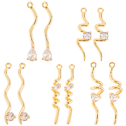 Настоящее золото 18K 10 шт 5 стили латунные микропаве прозрачные кубические циркониевые подвески, без никеля , реальный 18 k позолоченный, 26.1~30.2x4.7~7.1x3~6.1 мм, отверстие : 1.2~1.4 мм, 2 шт / стиль