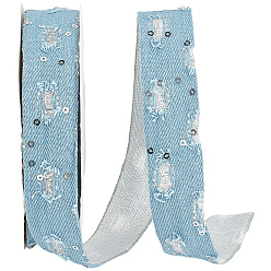 Bleu Ciel Ruban en tissu denim, avec des paillettes, pour les accessoires vestimentaires, bleu ciel, 1 pouces (25 mm), 10 verges / rouleau.