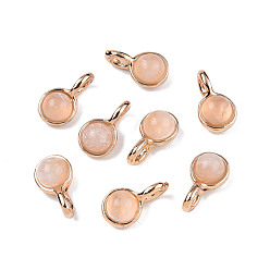 Rose Quartz Natural Rose Quartz Charms, with Light Gold Plated Brass Findings, Round, 11.5x6.5x5mm, Hole: 2mm