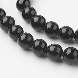 Black Onyx Natural Black Onyx Beads Strands, Round, Grade A, Dyed & Heated, 8~8.5mm, Hole: 1mm, about 45~47pcs/strand, 14.9 inch(38cm)