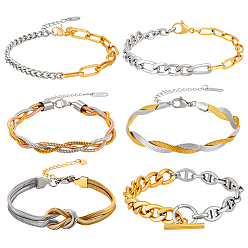 Платиновый & Золотой 6 шт. 6 стили браслетов-цепочек из нержавеющей стали/латуни для женщин, платиной и золотом, 6-3/4~9 дюйм (17~22.8 см), 1 шт / стиль