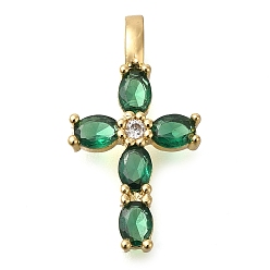 Настоящее золото 16K Подвески из латуни с прозрачным фианитом, без кадмия и без свинца, крест прелести, с целью перехода в кольце, реальный 16 k позолоченный, 22.5x12x4 мм, отверстие : 2 мм