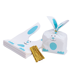 Dark Cyan Plastic Candy Bags, Rabbit Ear Bags, Gift Bags, Two-Side Printed, with Wire Twist Ties, Dark Cyan, Bag: 22.5x14cm, Ties: 8x0.4cm