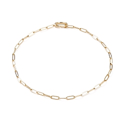 Real 18K Gold Plated Brass Paperclip Chain Necklaces, with Brass Micro Pave Clear Cubic Zirconia Spring Gate Rings, Real 18K Gold Plated, 15.74 inch(40cm)