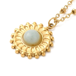 Плоский Круглый 304 ожерелья из нержавеющей стали с натуральным камнем для женщин, золотые, плоско-круглые, 16.18 дюйм (41.1 см), подвеска: 19.5x16.5x4.5 мм.