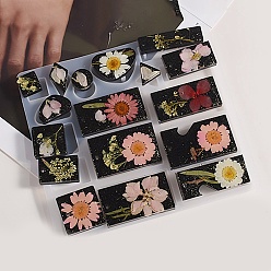 Белый DIY силиконовые формы кулон, формы для литья смолы, смешанные геометрические фигуры, треугольник/прямоугольник/квадрат, белые, 160x145x7 мм, Отверстие : 2x4 мм & 3 мм, внутренний диаметр: 16~53.5x16~37 мм