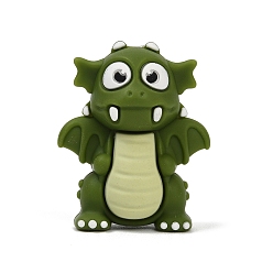 Темно-оливково-зеленый Пищевые силиконовые фокальные бусины динозавра, DIY уход за ожерельем, темно-оливковый зеленый, 30.5x24.5x17 мм, отверстие : 3 мм