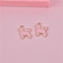 Pink Подвески из эмали и сплава, золотые, собачий шарм, розовые, 17x20 мм