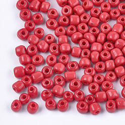 FireBrick Glass Seed Beads, Opaque Colours, Round, FireBrick, 5~6x3~5mm, Hole: 1.2~2mm, about 2500pcs/bag
