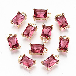 Роза Латунь стекло горный хрусталь подвески, долговечный, без кадмия и без свинца, прямоугольные, золотой свет, роза, 10x6x4.5 мм, отверстие : 1.4 мм